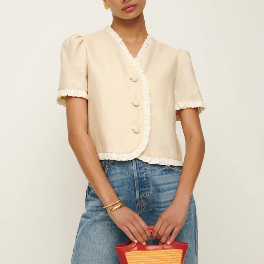 Reformation Bess Linen Top Ivory - Size M